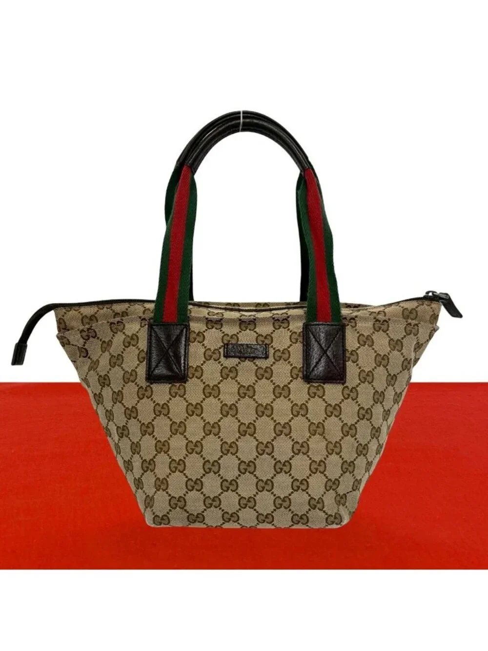 Gucci Sherry Line GG Logo Pattern Canvas Leather Handbag Mini Tote Brown